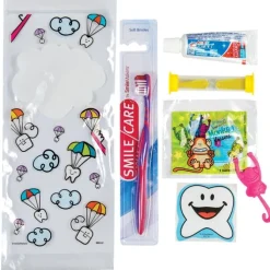 Custom SmileCare™ Youth Dental Paratrooper Premium Zippered Bag Dental Kits with Flossers