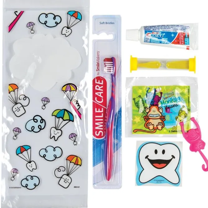 Custom SmileCare™ Youth Dental Paratrooper Premium Zippered Bag Dental Kits with Flossers
