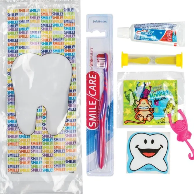 Custom SmileCare™ Youth Smile! Premium Zippered Bag Dental Kits with Flossers
