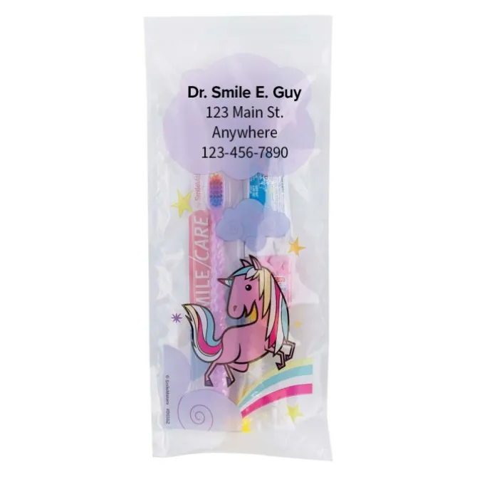Custom SmileCare™ Youth Unicorn Zippered Bag Dental Kits