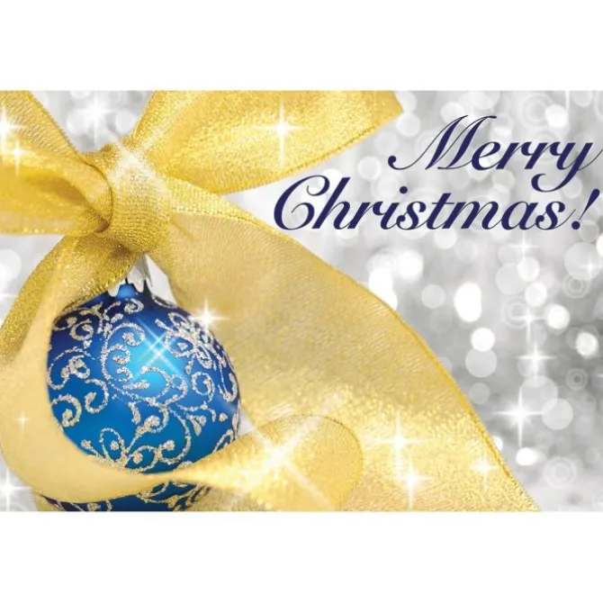 Gold Ribbon Merry Christmas Greeting Cards